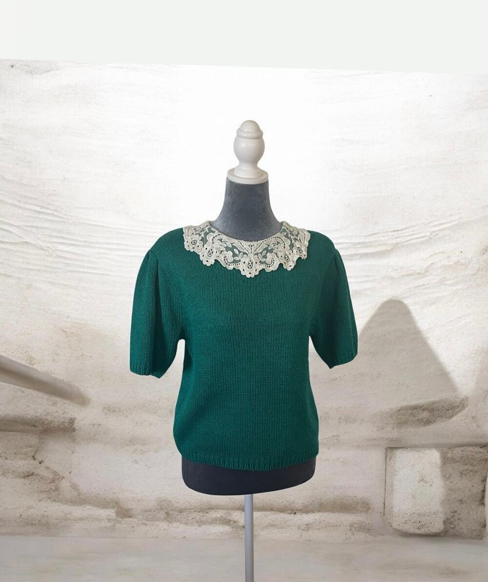 Chaus Vintage 1980โs Sweater With Lace Size Medium Blend Silk